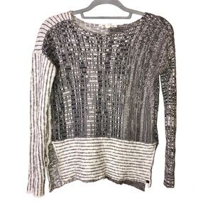 Roxy Striped Mix Texture Sweater Grey‎ Cream Size Small
